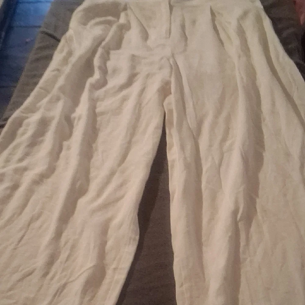 Noli The Label XL Wide Leg Linen Blend Rayon High Rise Pants Neutral NWOT - Picture 4 of 5